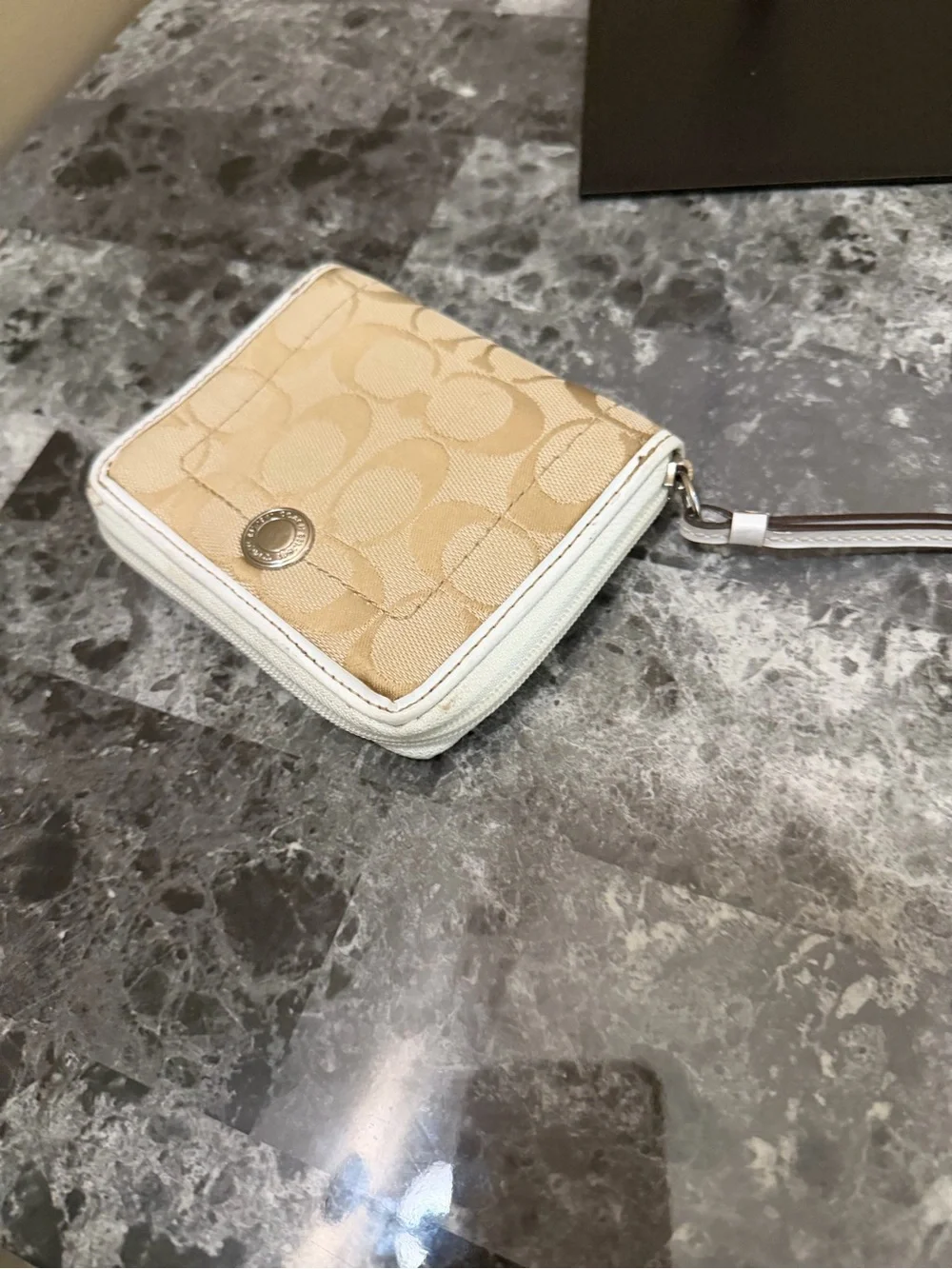 Coach Beige Signature Wristlet with White Trim